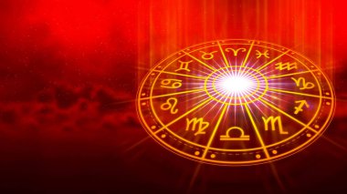 Astroloji ve burç kavramı, burç çarkının içindeki kişi, yıldız çemberi içindeki astrolojik burç işaretleri, gökyüzündeki yıldızlar bilgisi, evrenin gücü..