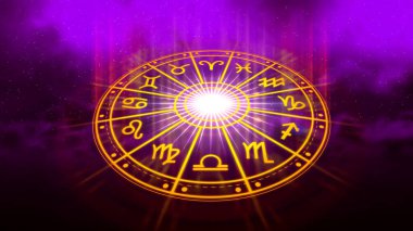 Astroloji ve burç kavramı, burç çarkının içindeki kişi, yıldız çemberi içindeki astrolojik burç işaretleri, gökyüzündeki yıldızlar bilgisi, evrenin gücü..