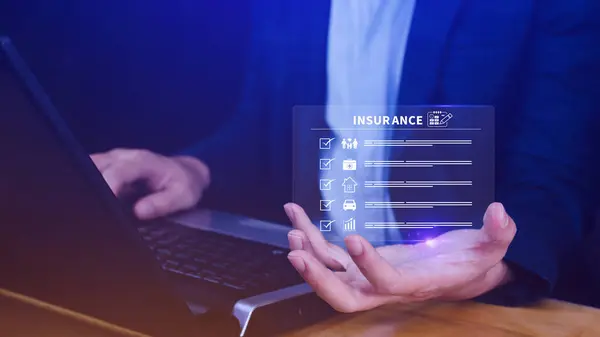 Concept Online Insurance, insurance and assurance icons including family health real estate car and financial for risk management concept, Online insurance.