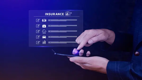 Concept Online Insurance, insurance and assurance icons including family health real estate car and financial for risk management concept, Online insurance.