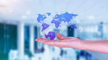 Global Ağ Bağlantısı Dijital Sanal Ekran, Büyük Veri Analizi ve İş Zekası Konsepti, Ticaret, Çevrimiçi Pazarlama Teknolojisi.