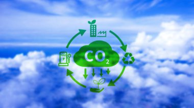 CO2 reducing icon with circular for decrease CO2 , carbon footprint and carbon credit to limit global warming from climate change, Bio Circular Green Economy concept. clipart