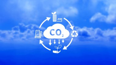 CO2, küresel ısınmayı iklim değişikliğinden sınırlamak için karbon ayak izi ve karbon kredisini azaltmak amacıyla dairesel ikona sahip ikonu küçültüyor, Biyo Dairesel Yeşil Ekonomi kavramı.