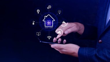 Akıllı ev teknolojisi, Kullanıcı akıllı telefon ekranına dokunur güvenlik, aydınlatma, sıcaklık, akıllı ev ve birçok konsept gibi akıllı ev özelliklerini yönetir.