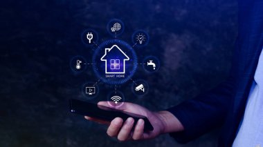 Akıllı ev teknolojisi, Kullanıcı akıllı telefon ekranına dokunur güvenlik, aydınlatma, sıcaklık, akıllı ev ve birçok konsept gibi akıllı ev özelliklerini yönetir.