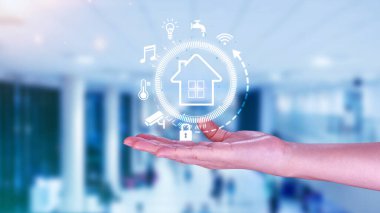 Akıllı ev teknolojisi, Kullanıcı sanal ekrana dokunur güvenlik, aydınlatma, sıcaklık, akıllı ev ve birçok konsept gibi akıllı ev özelliklerini yönetir.