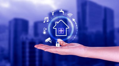 Akıllı ev teknolojisi, Kullanıcı sanal ekrana dokunur güvenlik, aydınlatma, sıcaklık, akıllı ev ve birçok konsept gibi akıllı ev özelliklerini yönetir.