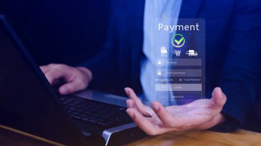 Dijital çevrimiçi ödeme kavramı, çevrimiçi ödeme ve alışveriş çevrimiçi ödeme, bankacılık, Çevrimiçi para transferi onaylandı, konsept çevrimiçi bankacılık, ödeme transferi.