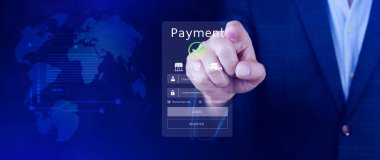 Dijital çevrimiçi ödeme kavramı, çevrimiçi ödeme ve alışveriş çevrimiçi ödeme, bankacılık, Çevrimiçi para transferi onaylandı, konsept çevrimiçi bankacılık, ödeme transferi.