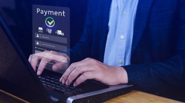 Dijital çevrimiçi ödeme kavramı, çevrimiçi ödeme ve alışveriş çevrimiçi ödeme, bankacılık, Çevrimiçi para transferi onaylandı, konsept çevrimiçi bankacılık, ödeme transferi.