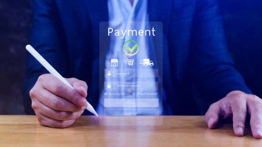 Dijital çevrimiçi ödeme kavramı, çevrimiçi ödeme ve alışveriş çevrimiçi ödeme, bankacılık, Çevrimiçi para transferi onaylandı, konsept çevrimiçi bankacılık, ödeme transferi.