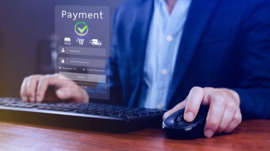 Dijital çevrimiçi ödeme kavramı, çevrimiçi ödeme ve alışveriş çevrimiçi ödeme, bankacılık, Çevrimiçi para transferi onaylandı, konsept çevrimiçi bankacılık, ödeme transferi.