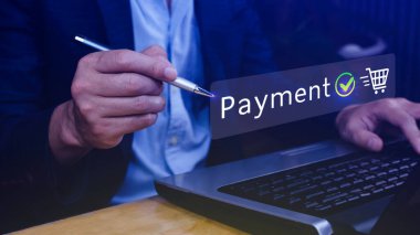 Dijital çevrimiçi ödeme kavramı, çevrimiçi ödeme ve alışveriş çevrimiçi ödeme, bankacılık, Çevrimiçi para transferi onaylandı, konsept çevrimiçi bankacılık, ödeme transferi.