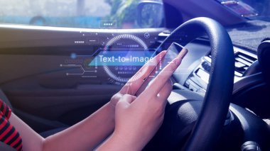 Ai teknik metinden görüntüye, yapay zeka ile sanal grafik, komut komutu kullanarak bir şey üretmek, gelecekçi teknoloji dönüşümü.