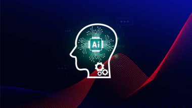 Ai teknolojisi, sanal grafik küresel internet bağlantısı yapay zeka, komut komutu kullanarak bir şeyler üretmek, gelecekçi teknoloji dönüşümü.