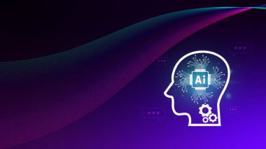 Ai teknolojisi, sanal grafik küresel internet bağlantısı yapay zeka, komut komutu kullanarak bir şeyler üretmek, gelecekçi teknoloji dönüşümü.