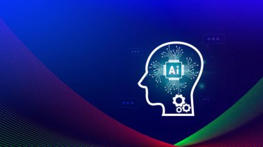 Ai teknolojisi, sanal grafik küresel internet bağlantısı yapay zeka, komut komutu kullanarak bir şeyler üretmek, gelecekçi teknoloji dönüşümü.