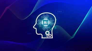 Ai teknolojisi, sanal grafik küresel internet bağlantısı yapay zeka, komut komutu kullanarak bir şeyler üretmek, gelecekçi teknoloji dönüşümü.