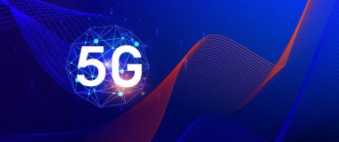 5G arka plan ağ kavramı, birbiriyle bağlantılı 5G sembollü holografik dijital küre, modern iş ve iletişim 5G teknolojisi, dijital dönüşüm.