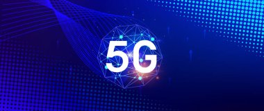 5G arka plan ağ kavramı, birbiriyle bağlantılı 5G sembollü holografik dijital küre, modern iş ve iletişim 5G teknolojisi, dijital dönüşüm.