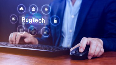 Regtech, Regulatory technology concept, management of regulatory processes with financial industry through technology, Regulatory monitoring, reporting and compliance, Machine learning tech. clipart