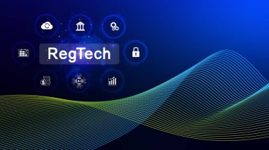 Regtech, Regulatory technology concept, management of regulatory processes with financial industry through technology, Regulatory monitoring, reporting and compliance, Machine learning tech. clipart