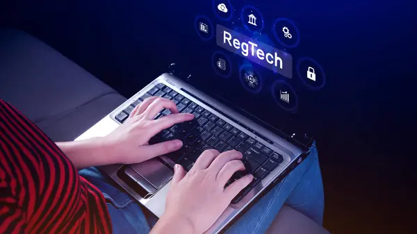 stock image Regtech, Regulatory technology concept, management of regulatory processes with financial industry through technology, Regulatory monitoring, reporting and compliance, Machine learning tech.