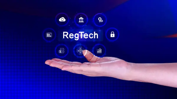 stock image Regtech, Regulatory technology concept, management of regulatory processes with financial industry through technology, Regulatory monitoring, reporting and compliance, Machine learning tech.