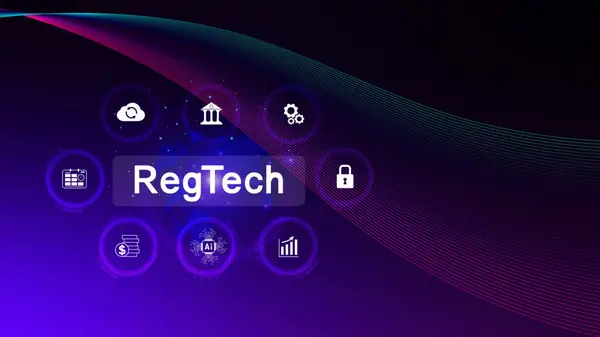 stock image Regtech, Regulatory technology concept, management of regulatory processes with financial industry through technology, Regulatory monitoring, reporting and compliance, Machine learning tech.