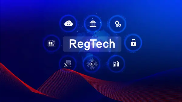 stock image Regtech, Regulatory technology concept, management of regulatory processes with financial industry through technology, Regulatory monitoring, reporting and compliance, Machine learning tech.