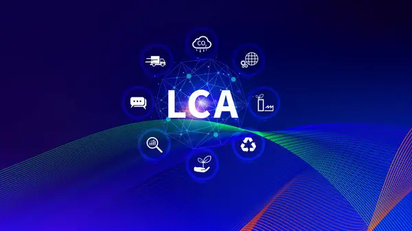 stock image LCA, Life cycle assessment concept, ISO LCA standard aims to limit climate change, Methodology for assessing environmental impacts associated on value chain product.