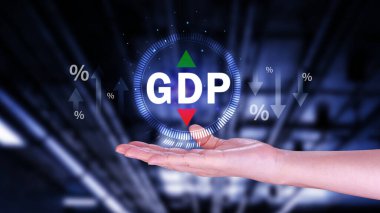 GSYİH iş konsepti, GSYİH Gayrisafi Yurtiçi Hasıla Gayri Safi Yurtiçi Hasıla Geliştirme konsepti, Ok ve Çizelgeler, ülke için hazırlanan ekonominin büyüklüğü için iş büyüme tedbiri.