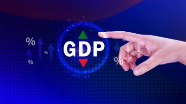 GSYİH iş konsepti, GSYİH Gayrisafi Yurtiçi Hasıla Gayri Safi Yurtiçi Hasıla Geliştirme konsepti, Ok ve Çizelgeler, ülke için hazırlanan ekonominin büyüklüğü için iş büyüme tedbiri.