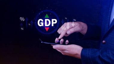 GSYİH iş konsepti, GSYİH Gayrisafi Yurtiçi Hasıla Gayri Safi Yurtiçi Hasıla Geliştirme konsepti, Ok ve Çizelgeler, ülke için hazırlanan ekonominin büyüklüğü için iş büyüme tedbiri.
