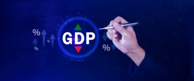 GSYİH iş konsepti, GSYİH Gayrisafi Yurtiçi Hasıla Gayri Safi Yurtiçi Hasıla Geliştirme konsepti, Ok ve Çizelgeler, ülke için hazırlanan ekonominin büyüklüğü için iş büyüme tedbiri.