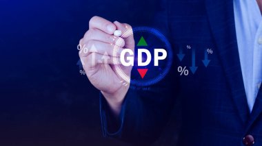 GSYİH iş konsepti, GSYİH Gayrisafi Yurtiçi Hasıla Gayri Safi Yurtiçi Hasıla Geliştirme konsepti, Ok ve Çizelgeler, ülke için hazırlanan ekonominin büyüklüğü için iş büyüme tedbiri.