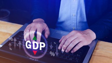 GSYİH iş konsepti, GSYİH Gayrisafi Yurtiçi Hasıla Gayri Safi Yurtiçi Hasıla Geliştirme konsepti, Ok ve Çizelgeler, ülke için hazırlanan ekonominin büyüklüğü için iş büyüme tedbiri.