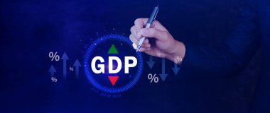 GSYİH iş konsepti, GSYİH Gayrisafi Yurtiçi Hasıla Gayri Safi Yurtiçi Hasıla Geliştirme konsepti, Ok ve Çizelgeler, ülke için hazırlanan ekonominin büyüklüğü için iş büyüme tedbiri.