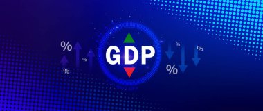 GSYİH iş konsepti, GSYİH Gayrisafi Yurtiçi Hasıla Gayri Safi Yurtiçi Hasıla Geliştirme konsepti, Ok ve Çizelgeler, ülke için hazırlanan ekonominin büyüklüğü için iş büyüme tedbiri.