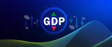 GSYİH iş konsepti, GSYİH Gayrisafi Yurtiçi Hasıla Gayri Safi Yurtiçi Hasıla Geliştirme konsepti, Ok ve Çizelgeler, ülke için hazırlanan ekonominin büyüklüğü için iş büyüme tedbiri.