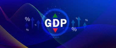 GSYİH iş konsepti, GSYİH Gayrisafi Yurtiçi Hasıla Gayri Safi Yurtiçi Hasıla Geliştirme konsepti, Ok ve Çizelgeler, ülke için hazırlanan ekonominin büyüklüğü için iş büyüme tedbiri.