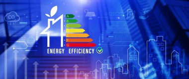 Enerji verimliliği kavramı, enerji verimli ev inşa hızı denetimi için sanal ekran enerji verimliliği notu, yenilenebilir enerji kavramı.
