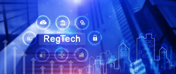 stock image Regtech, Regulatory technology concept, management of regulatory processes with financial industry through technology, Regulatory monitoring, reporting and compliance, Machine learning tech.