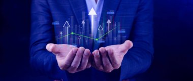 Analiz finansmanı büyütme grafiği ve pazar yatırımı, Finansal iş planı, kazanç, satış ve strateji, borsa grafiği, değişim finansal büyüme şeması, ticarete yatırım.