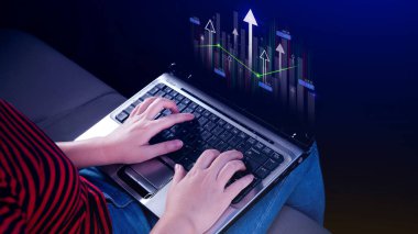 Analiz finansmanı büyütme grafiği ve pazar yatırımı, Finansal iş planı, kazanç, satış ve strateji, borsa grafiği, değişim finansal büyüme şeması, ticarete yatırım.