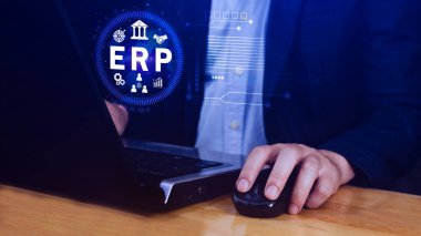 ERP Kavramı, Girişim kaynak planlama kavramı, sanal ekranda ERP sisteminin analizi, iş zekası, HR ve CRM modülleri arasındaki bağlantılar.