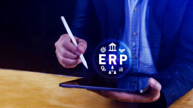 ERP Kavramı, Girişim kaynak planlama kavramı, sanal ekranda ERP sisteminin analizi, iş zekası, HR ve CRM modülleri arasındaki bağlantılar.