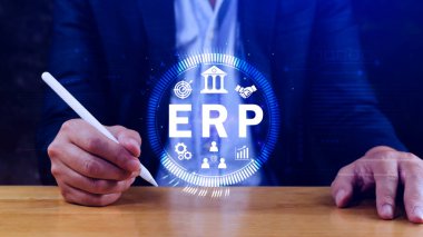 ERP Kavramı, Girişim kaynak planlama kavramı, sanal ekranda ERP sisteminin analizi, iş zekası, HR ve CRM modülleri arasındaki bağlantılar.