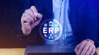 ERP Kavramı, Girişim kaynak planlama kavramı, sanal ekranda ERP sisteminin analizi, iş zekası, HR ve CRM modülleri arasındaki bağlantılar.