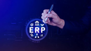ERP Kavramı, Girişim kaynak planlama kavramı, sanal ekranda ERP sisteminin analizi, iş zekası, HR ve CRM modülleri arasındaki bağlantılar.